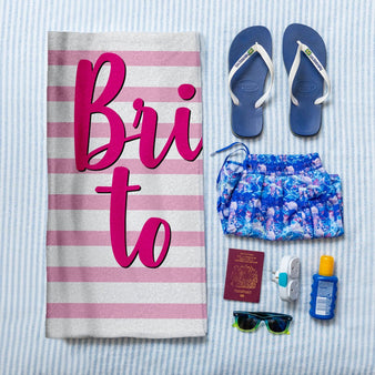Personalised Beach Towel - Bride To Be - Pink Stripe