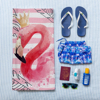 Personalised Beach Towel - Flamingo - Custom Stripe
