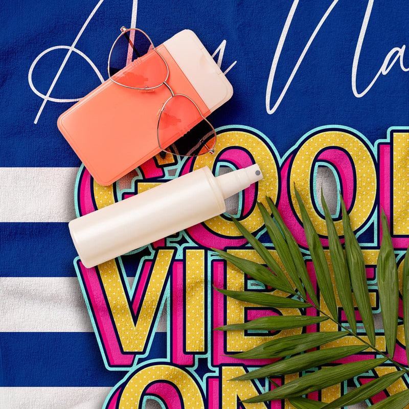 Personalised Beach Towel - Customisable Colour - Good Vibes Only