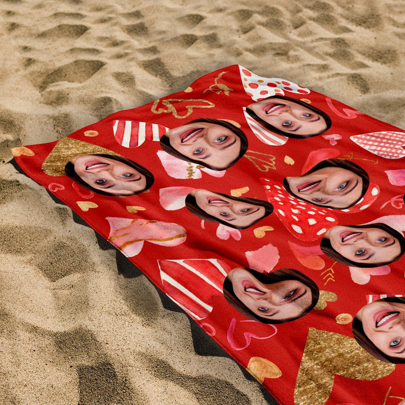 Personalised Beach Towel - Scatter Face - Love Hearts