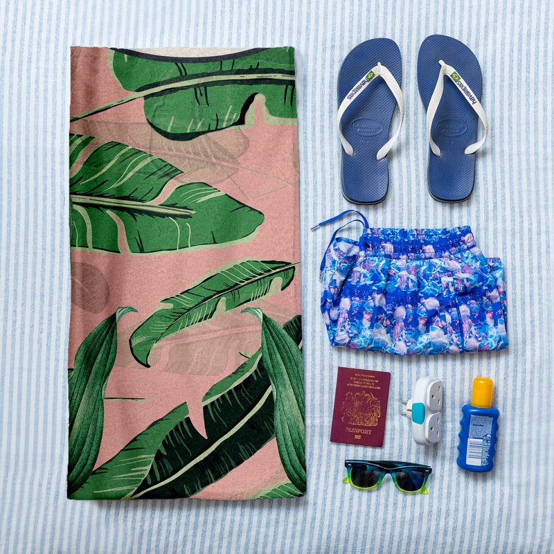 Personalised Beach Towel - Pink Tropical Design