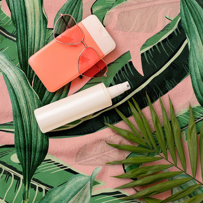 Personalised Beach Towel - Pink Tropical Design