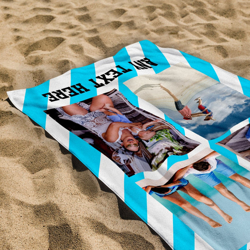 Personalised Beach Towel - Any Colour - Diagonal Stripe - 8 Portrait Photos