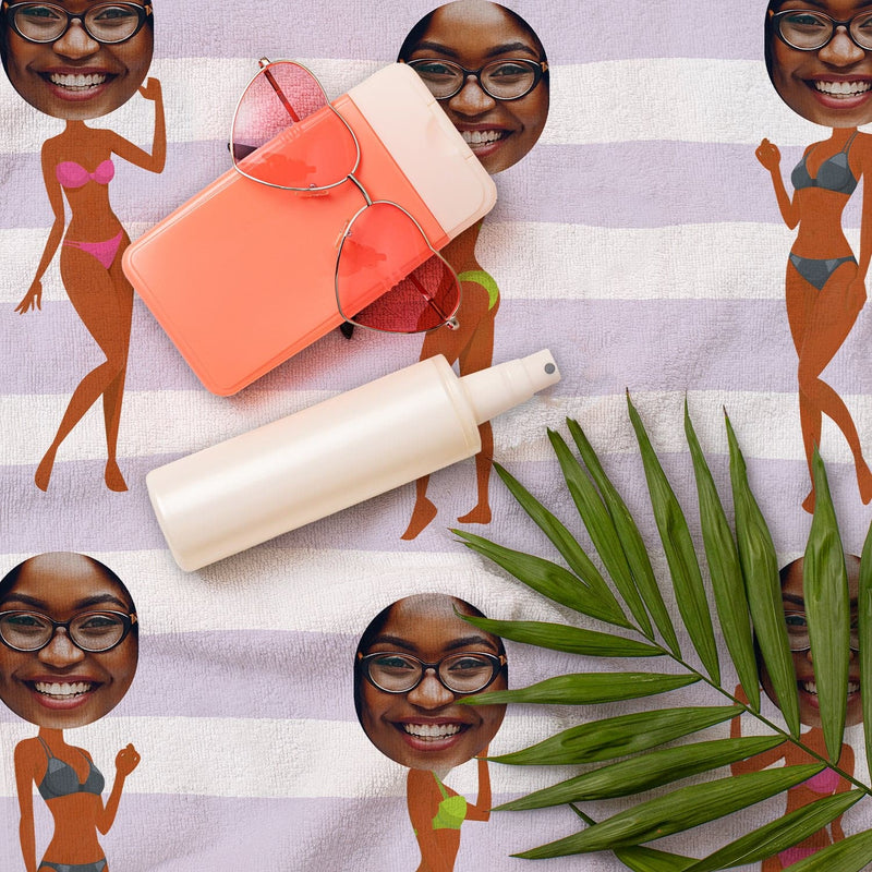 Personalised Beach Towel - Face Scatter - Bikini Babe