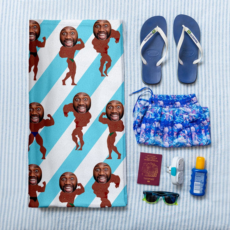 Personalised Beach Towel - Face Scatter - Muscle Man