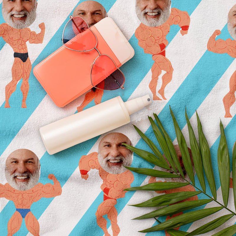 Personalised Beach Towel - Face Scatter - Muscle Man