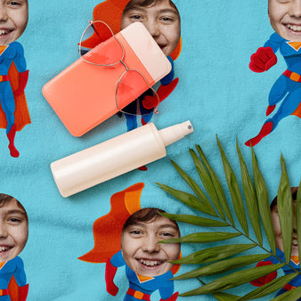 Personalised Beach Towel - Scatter Super Hero Face