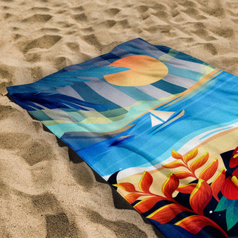 Personalised Beach Towel - Coastal Beach Scene