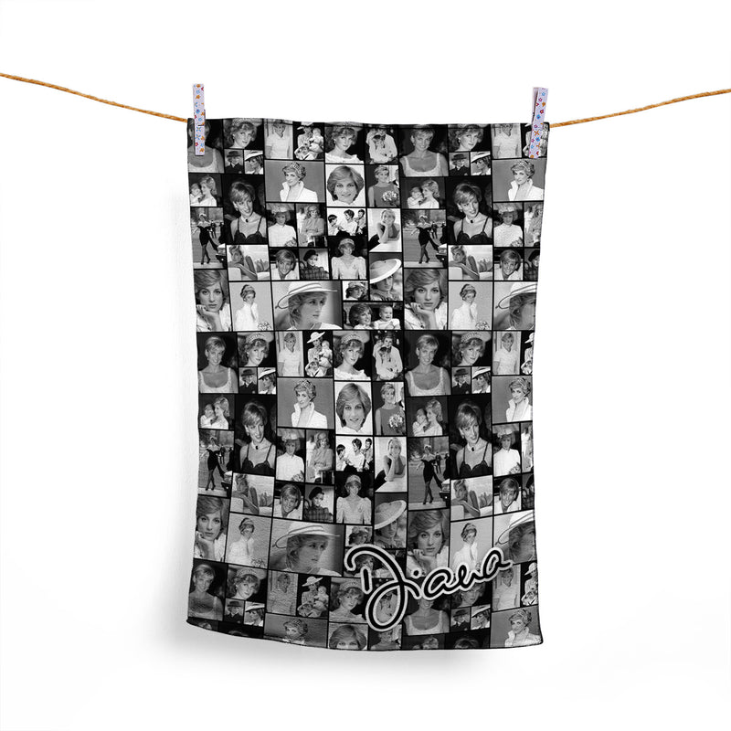 Princess Diana - B&W Collage - Memorabilia keepsake - Portrait Tea Towel