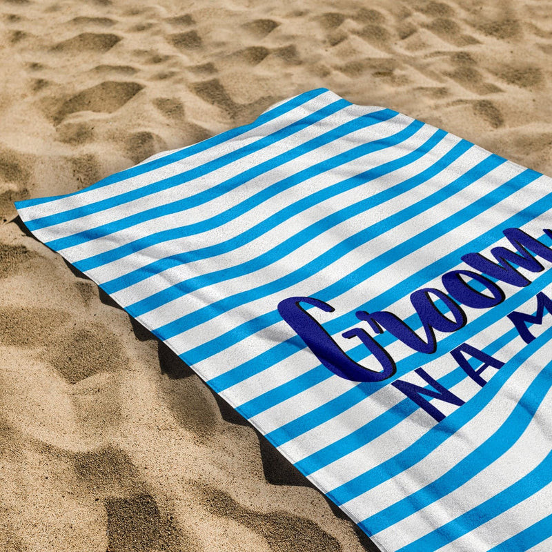 Personalised Beach Towel - Groom - Blue Stripe