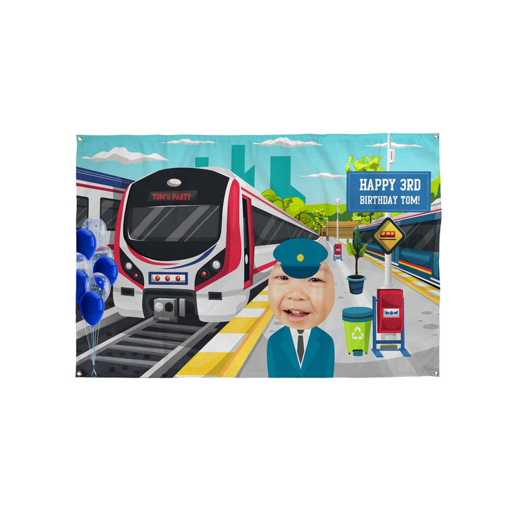 Personalised Text - Train Party Backdrop - 5ft x 3ft