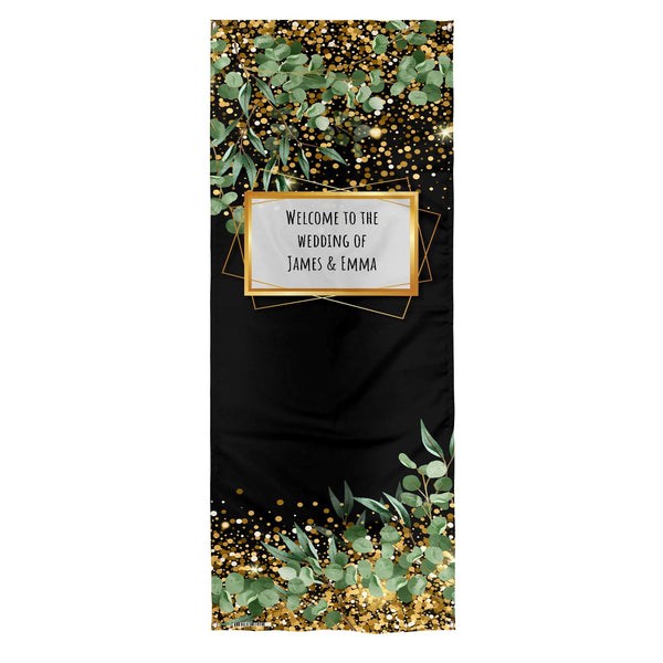 Personalised Text - Black Vine Sparkle - Wedding Door Banner