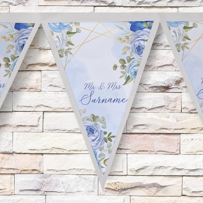 Personalised Wedding - Blue Roses - 3m Fabric Bunting 