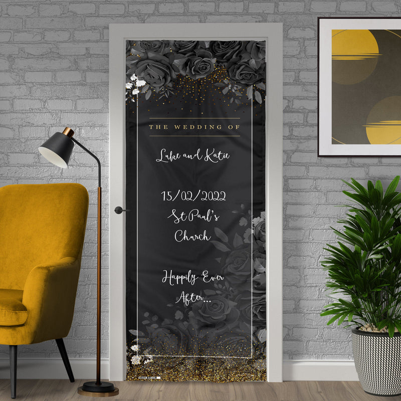 Personalised Text - Dark Florals - Wedding Door Banner