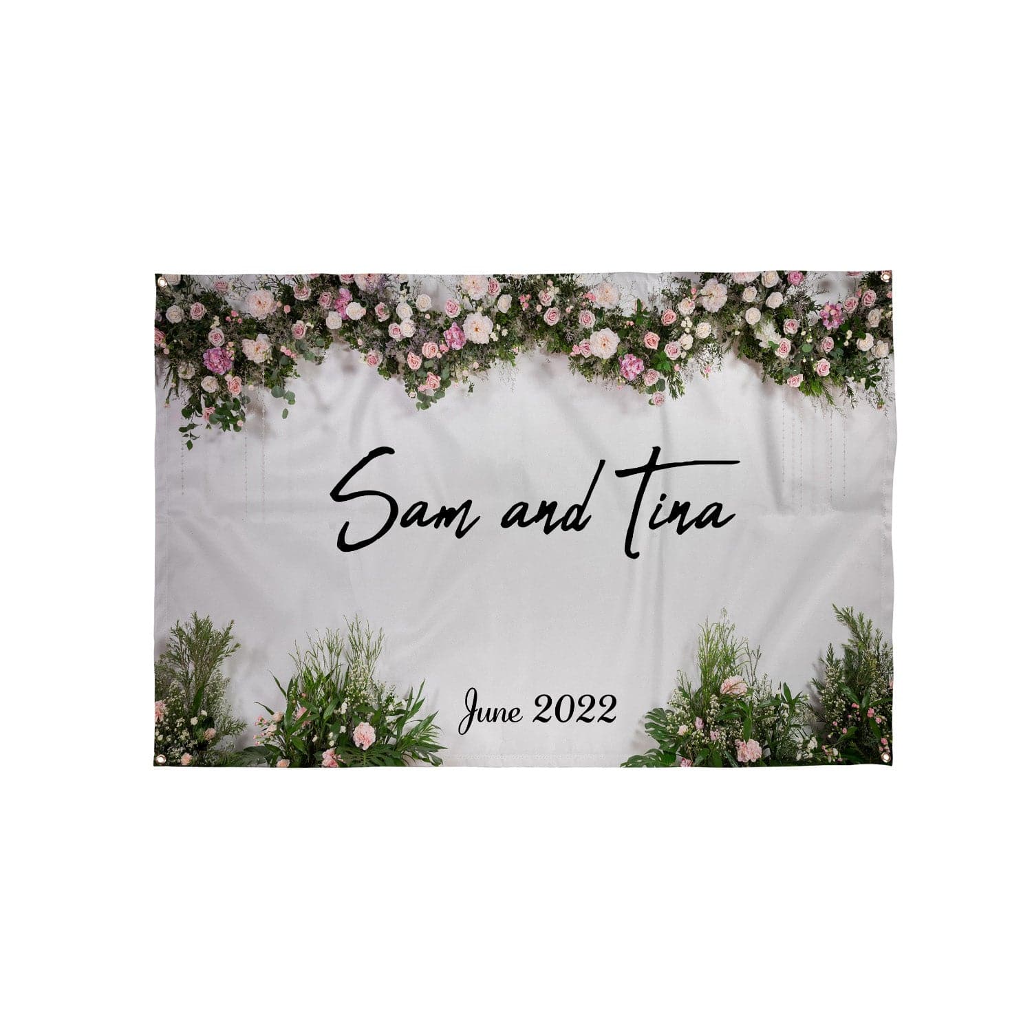 Personalised Text - Wedding Garland Party Backdrop - 5ft x 3ft