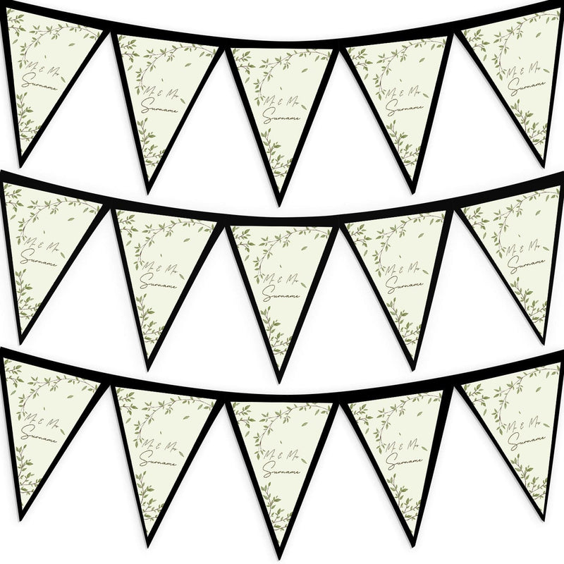 Personalised Wedding - Branches & Leaves - 3m Fabric Bunting With 15 Individual Triangles
