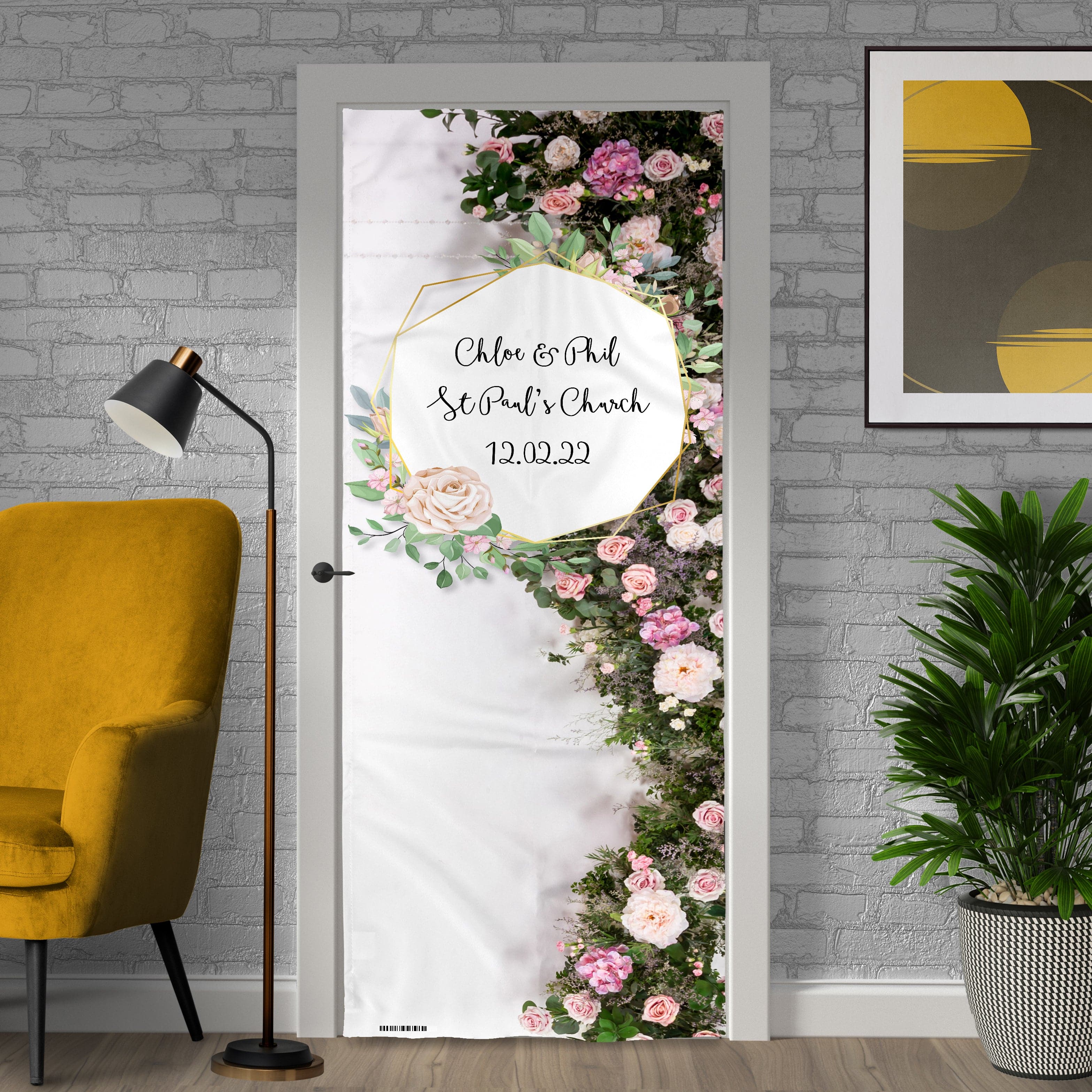 Personalised Text - Blush Side Garland - Wedding Door Banner