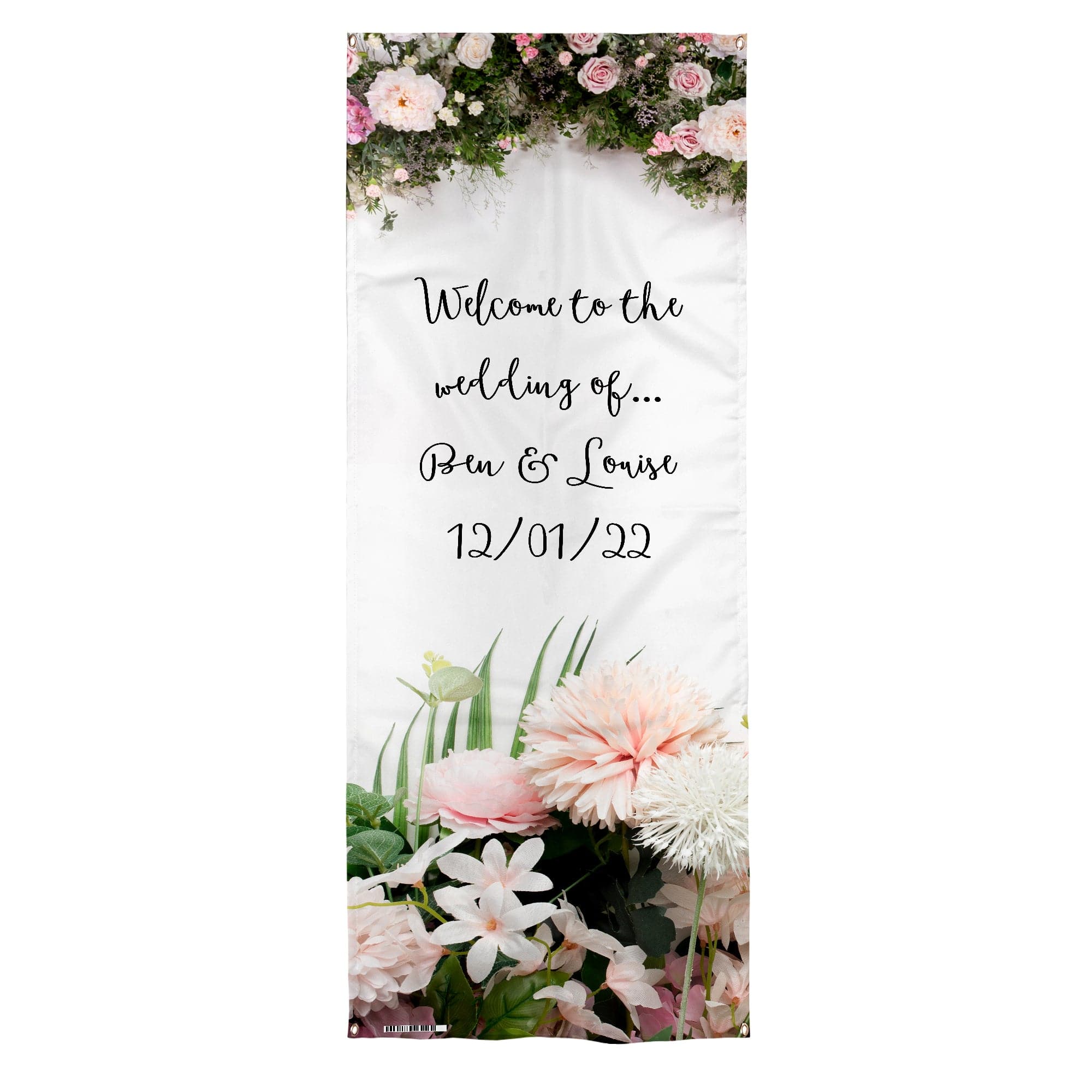 Personalised Text - Pink Floral Garland - Wedding Door Banner