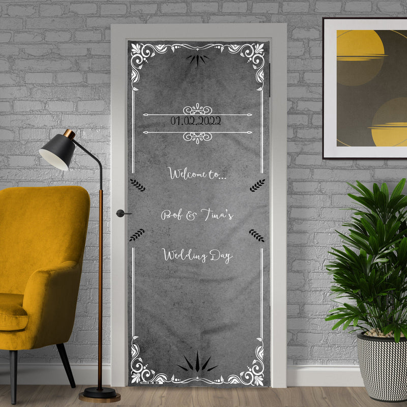 Personalised Text - Swirl Boarder - Wedding Door Banner