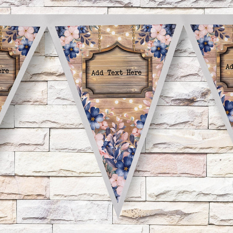 Personalised Floral Fairy Light - Wood Print - 3m Fabric Photo Bunting