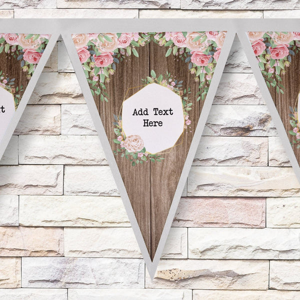 Personalised Blush Floral - Wood Print - 3m Fabric Photo Bunting 
