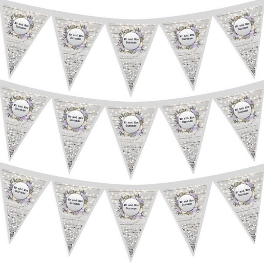 Personalised Silver Glitter - Wood Print - 3m Fabric Photo Bunting