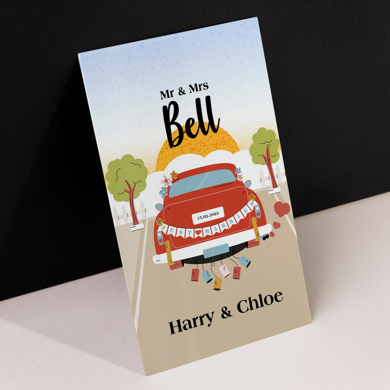 Personalised Just Married Car - A4 Metal Sign Plaque - Frame Options Available