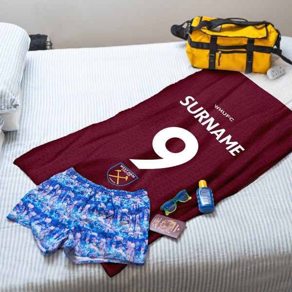 West Ham United FC Name Number - Personalised Beach Towel - 150cm x 75cm - Officially Licenced