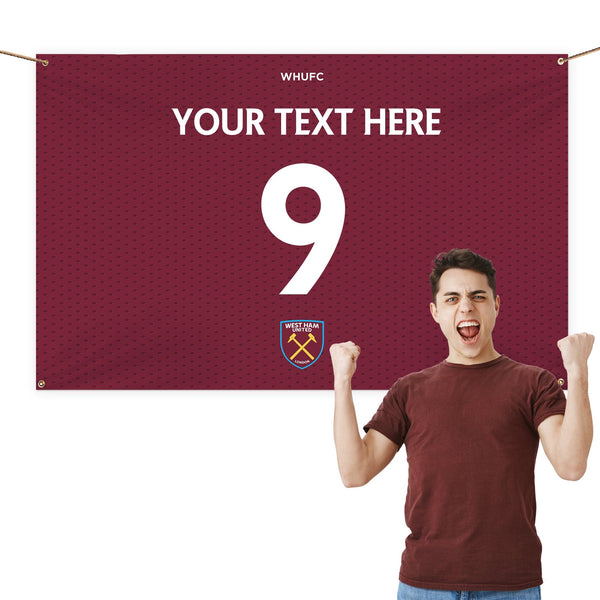 West Ham United FC - Personalised Name Number 5ft x 3ft Fabric Banner - Officially Licenced