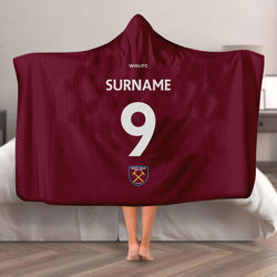 West Ham United FC - Name and Number Adult Hooded Fleece Blanket - Officially Licenced