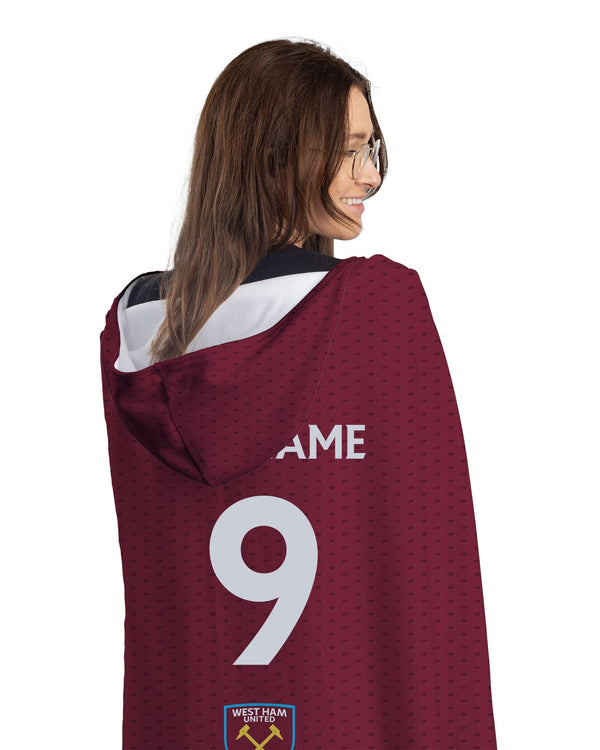 West Ham United FC - Name and Number Adult Hooded Fleece Blanket - Officially Licenced