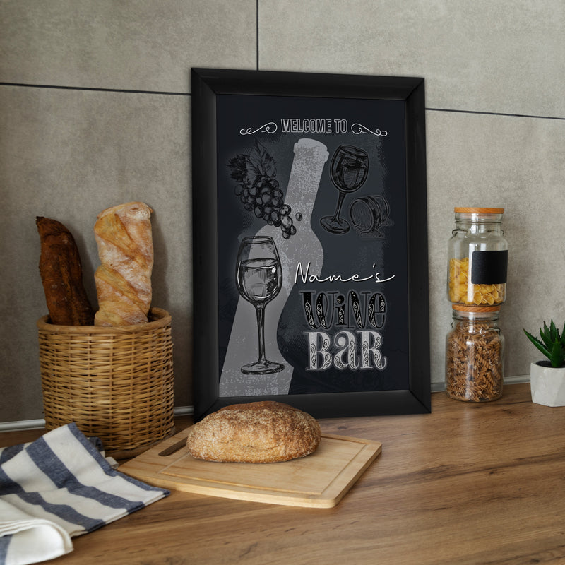 Personalised Wine Bar - A4 Metal Sign Plaque - Frame Options Available