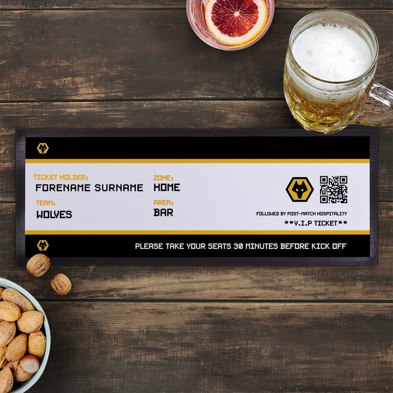 Wolves - Football Ticket Personalised Bar Runner - Officially Licenced