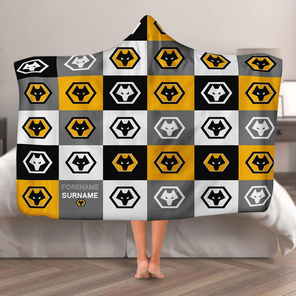 Wolves - Chequered Adult Hooded Fleece Blanket - Officially Licenced