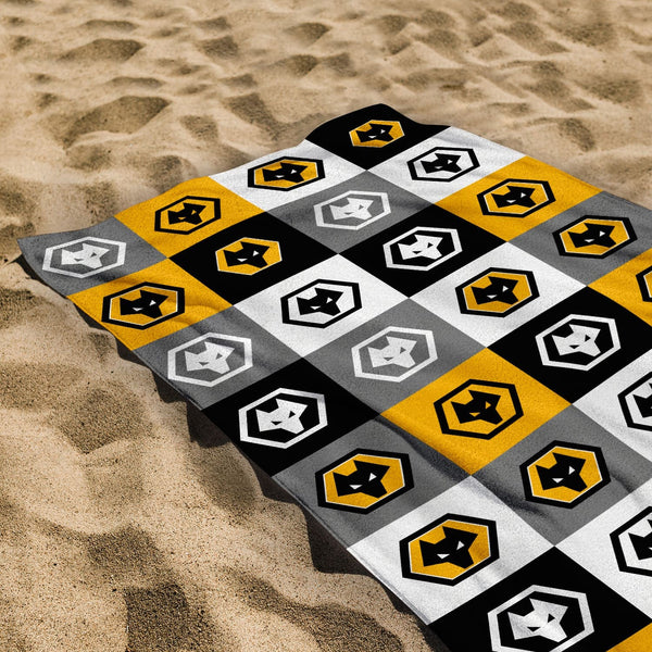 Wolves Chequered - Personalised Beach Towel - 150cm x 75cm - Officially Licenced