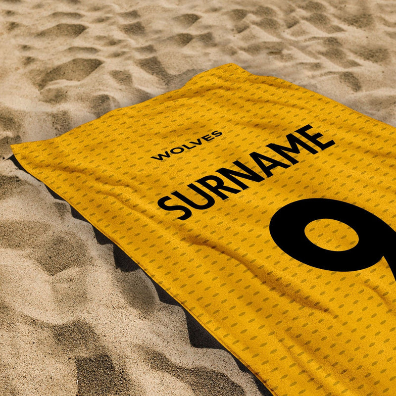 Wolves FC Name Number - Personalised Lightweight, Microfibre Beach Towel - 150cm x 75cm - Officially Licenced