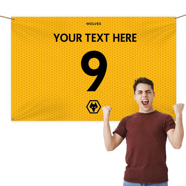 Wolves FC - Personalised Name Number 5ft x 3ft Fabric Banner - Officially Licenced