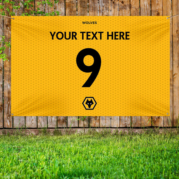 Wolves FC - Personalised Name Number 5ft x 3ft Fabric Banner - Officially Licenced