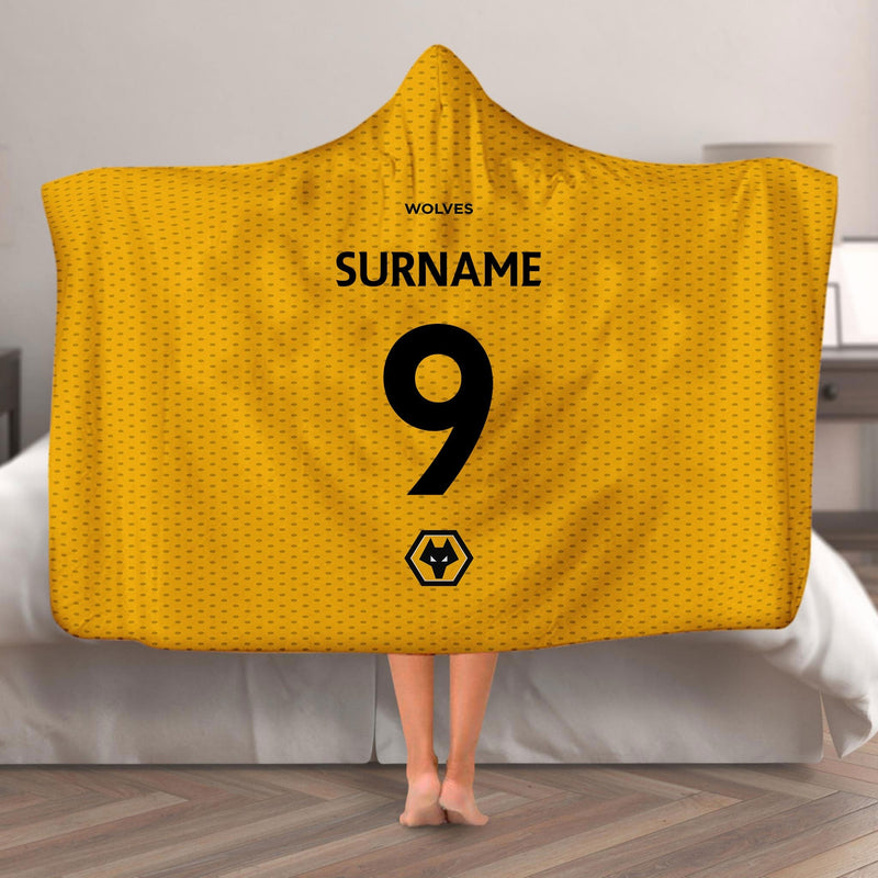 Wolves FC - Name and Number Adult Hooded Fleece Blanket - Officially Licenced