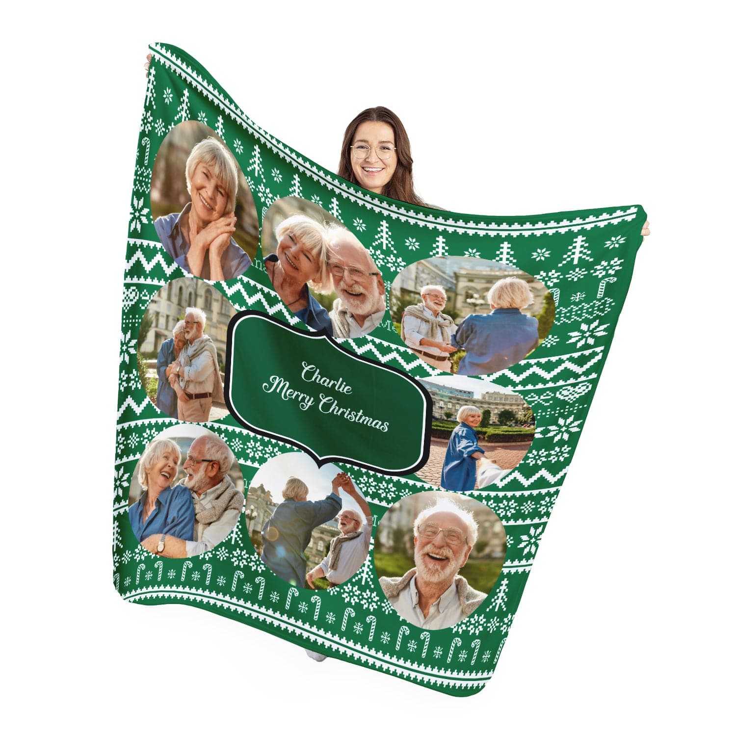 Green Christmas Jumper Blanket - 8 Photo - Personalised Fleece