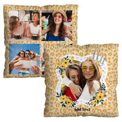 Yellow Floral Leopard- 5 Photo - 45cm Personalised Cushion