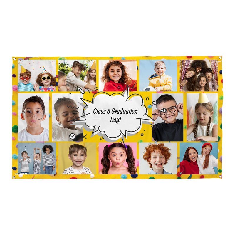 Any Occasion Photo Banner - Yellow Pom Pom - Edit Text - 5FT X 3FT