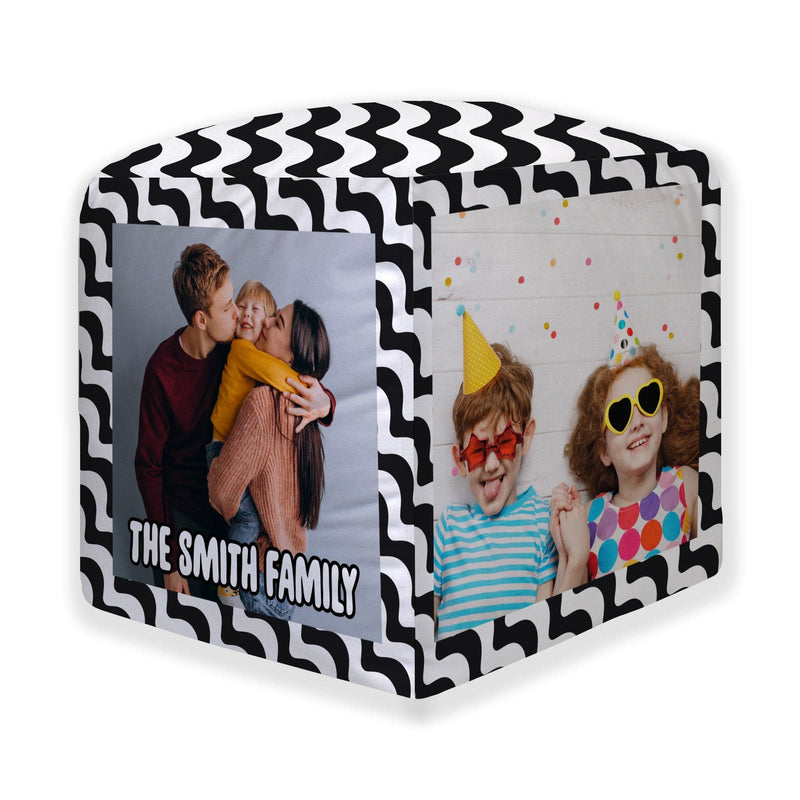 Personalised Black Swirl Zig-Zag Photo Cube Cushion - Two Sizes