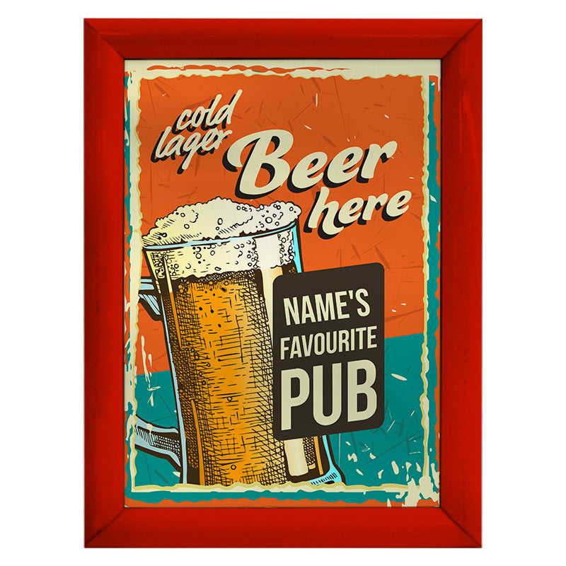 Personalised Cold Lager - A4 Metal Sign Plaque - Frame Options Available