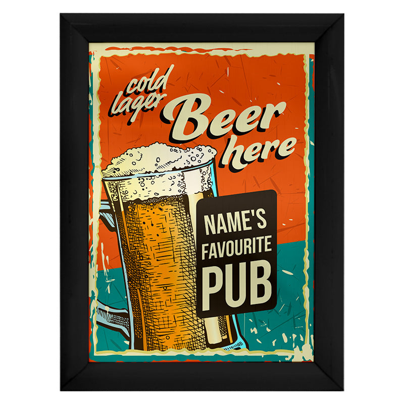 Personalised Cold Lager - A4 Metal Sign Plaque - Frame Options Available