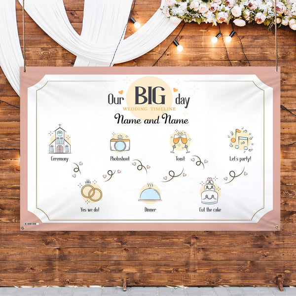 Personalised Fabric Photo Banner 5ft x 3ft - Wedding Timeline - Peach