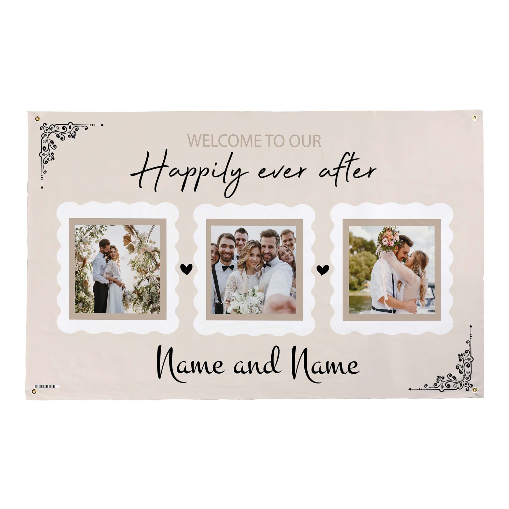 Personalised Fabric Photo Banner 5ft x 3ft - Wedding Happily Ever After