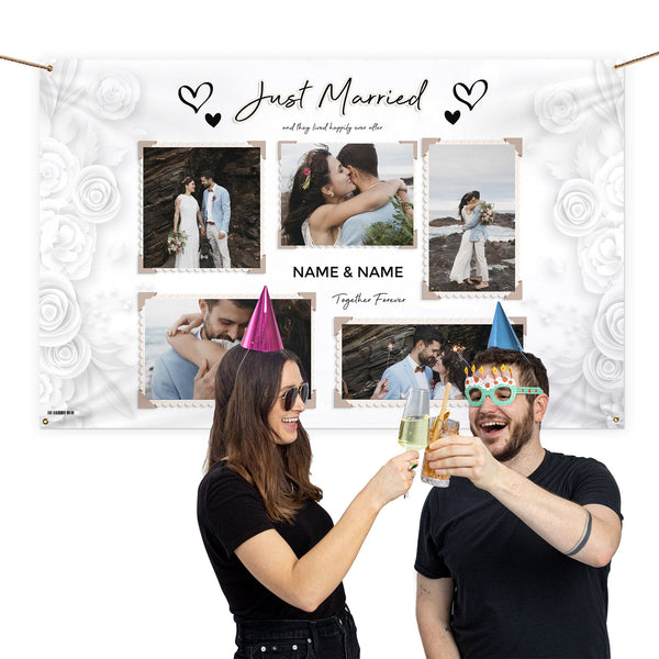 Personalised Fabric Photo Banner 5ft x 3ft - Wedding Paper Roses