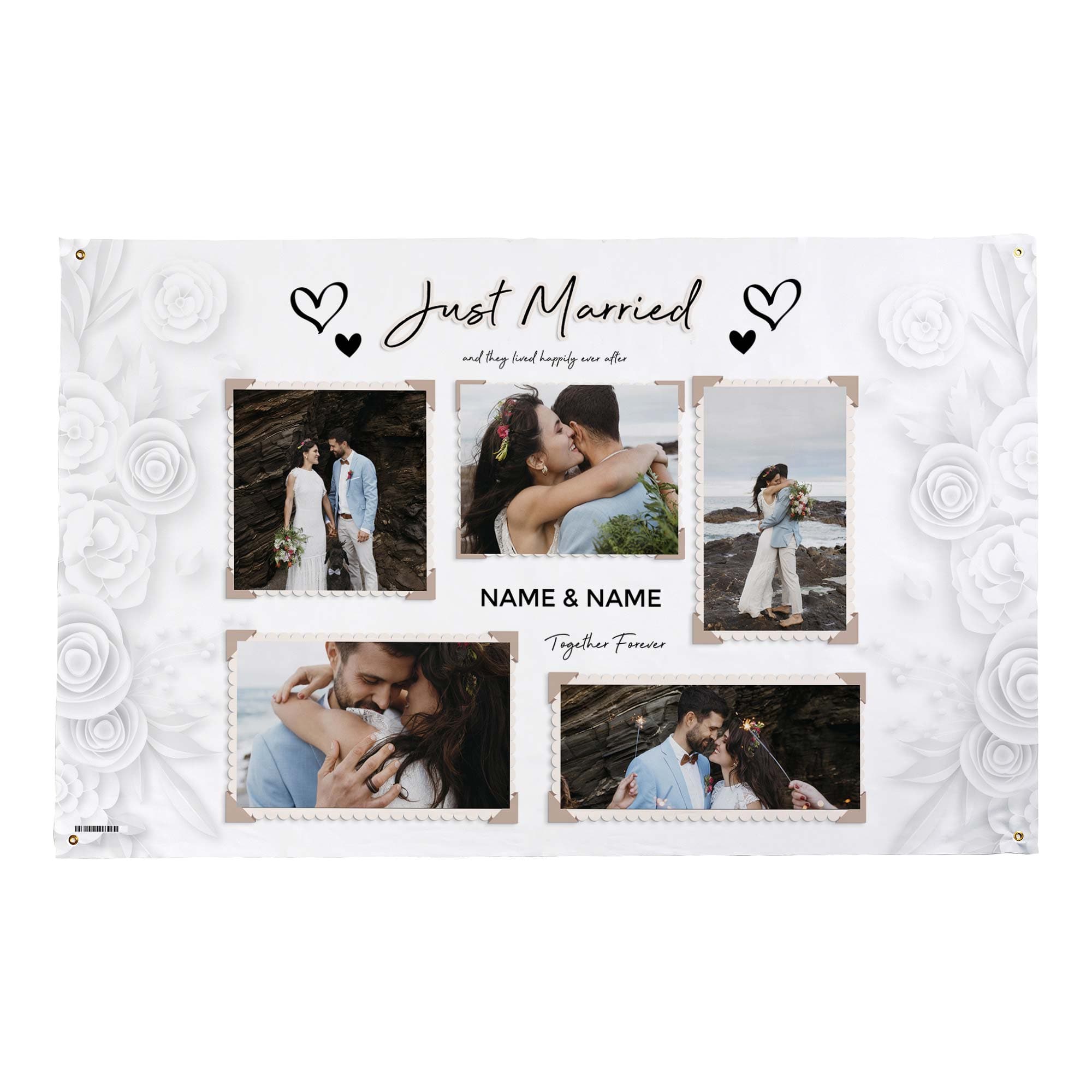 Personalised Fabric Photo Banner 5ft x 3ft - Wedding Paper Roses