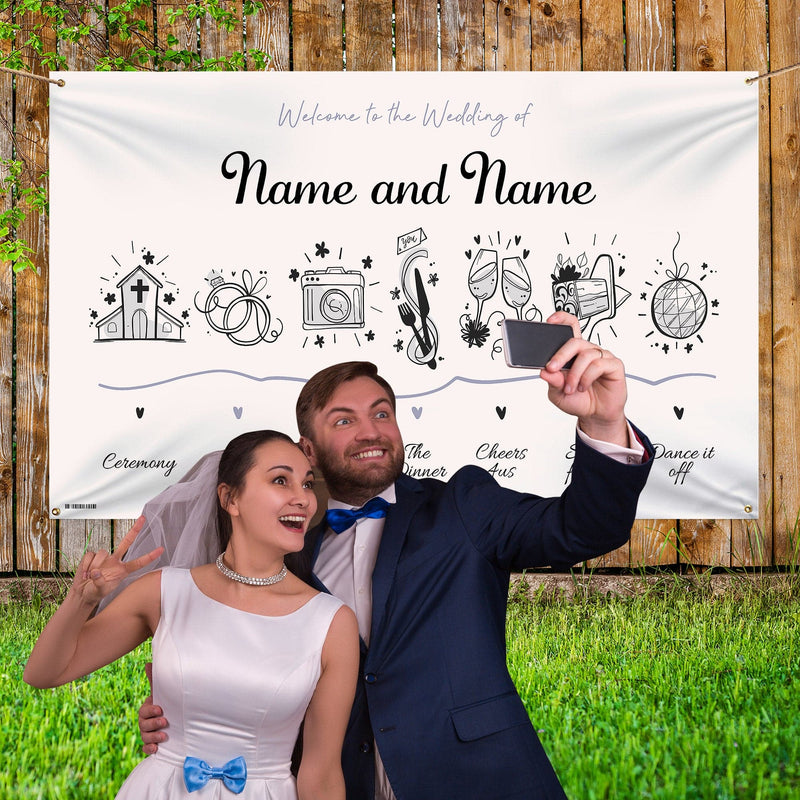 Personalised Fabric Photo Banner 5ft x 3ft - Wedding Timeline - Nude